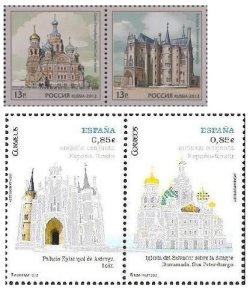 Spain Russia 2012 Cathedrals and castles Joint issue Both countries stamps set MNH