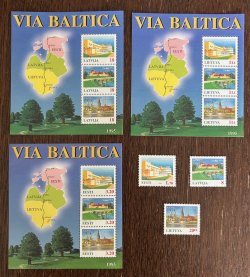 Estonia Latvia Lithuania 1995 Via Baltica Motorway joint issue Three countries full set of stamps and block's MNH