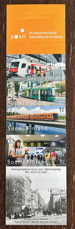 Finland 2007 Rail transport Helsinki Tram metro train set of 4 stamps in UNBENT RARE booklet / block MNH