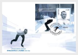 Latvia 2025 Alberts Rumba Sport legend Chamonix 1924 and St. Moritz 1928 Olympics Block FDC