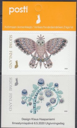 Finland 2020 Enchanted Forest Jewelry Owl Blueberry Posti Set of 2 stamps in block MNH