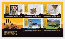 New Zealand 2025 Biosecurity Protection Dog Cow Beetle landscape science ship Set of 5 Stamps in block MNH