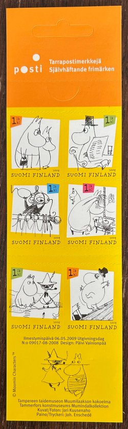 Finland 2009 Moomins Tove Jansson set of 6 stamps in RARE UNBENT booklet MNH