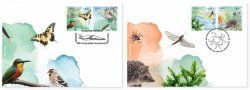 Estonia 2026 Flora and fauna Insects butterfly birds mammals Set of 4 stamps on 2 FDC's