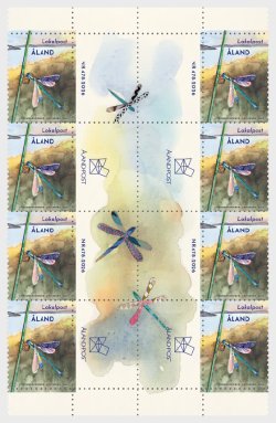 Aland Finland 2026 Summer Shimmer Dragonfly Block of 8 stamps and all labels MNH