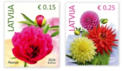 Latvia 2026 Definitives Flowers Peonies and asters Set of 2 stamps MNH