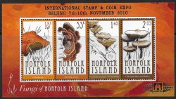 Norfolk Island Australia 2010 Mushrooms Golden overprint Beijing Exhibition on 2009 block MNH