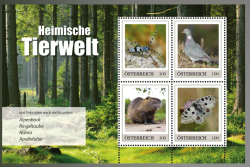 Austria 2026 Local wildlife Fauna Insects Butterflies Birds Mammals Set of 4 stamps in block MNH