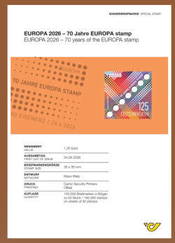 Austria 2026 Europa CEPT 70 ann Joint issue Explanatory Special official edition Sheet
