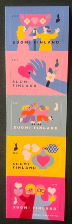 Finland 2022 St Valentine (friends) Day Set of 5 stamps in strip MNH