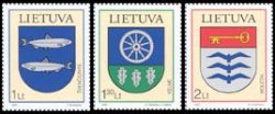Lithuania 2007 Towns and regions Coat of Arms Kelme Svencionys Moletai Set of 3 stamps MNH