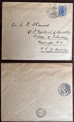 Finland 1894 Real mail from Helsingfors to USA transit St.Petersburg with 25 p stamp Mi # 28A