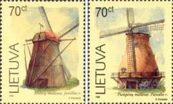 Lithuania 1999 Windmills Set of 2 stamps silk paper **