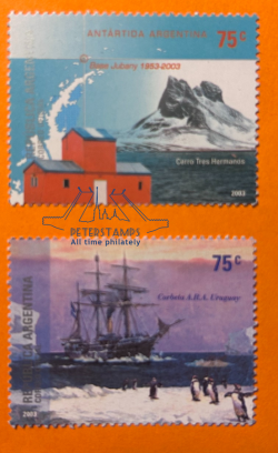 Argentina 2003 Anniversaries of polar expeditions ship map penguins Set of 2 stamps MNH