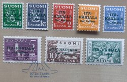 Finland 1941 WWII Occupation of East Karelia military government Definitives Green overprints Set of 8 stamps MNH