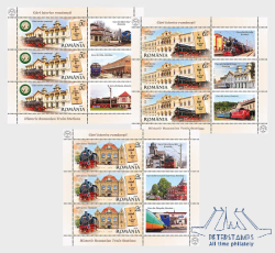 Romania 2026 Historic Romanian Train Stations Set of 3 Minisheets with all types labels MNH