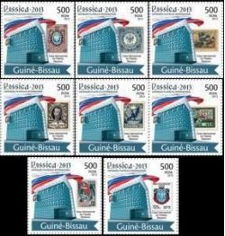 By the International Philatelic Exhibition in Moscow "Rossika 2013." History of Russian Philately on stamps. Set 8st