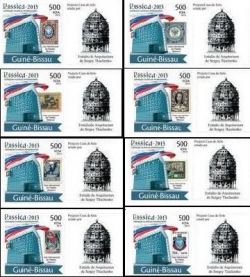 By the International Philatelic Exhibition in Moscow "Rossika 2013." History of Russian Philately on stamps. Set 8st + 8 coup (imperforate)