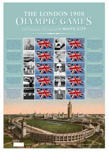 UK. History of the Olympic Games. 100th anniversary of the Olympic Games in London 1908. The special bl 10 st + 10 coup