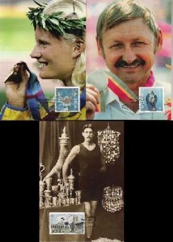 Sweden. The most popular Olympic champions of Sweden. Carolina Klyuft, Ragnar Skanaker, Eric Lemming. Set 3 maxicards