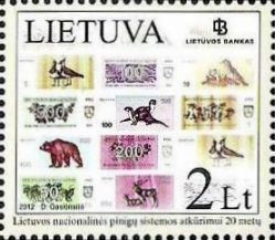 Lithuania Lituanie Litauen 2012 The 20th anniversary of the restoration of an independent monetary system Stamp MNH
