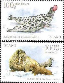 Iceland Island Istande 2012 Mammals Pinniped Issue III Hooded seal (Cystophora christata) and walrus (Odobenus rosmarus) Set of 2 stamps MNH