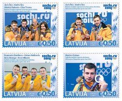 Latvia 2014 Olympic Latvian athletes' medals at the Sochi Olympics Set of 4 stamps MNH