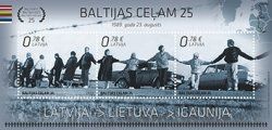 Latvia 2014 25 years of action "Baltic Way". Joint issue of Latvia, Lithuania and Estonia block