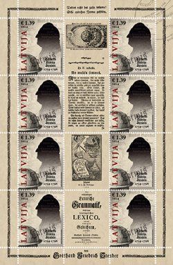 Latvia. 300th anniversary of the pastor, educator, linguist and geographer Gotthard Friedrich Stender. Sheetlet 8 st