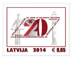 Latvia 2014 20th anniversary of diplomatic relations between Latvia and Georgia Joint issue Latvia-Georgia Stamp MNH