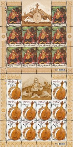 Ukraine 2014 Europa CEPT National music instruments Cossack Mamai and Kobza Set of 2 sheetletlets of 10 stamps and 1 label each MNH