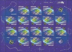 Lithuania Litauen Lituanie 2014 The First Lithuanian Satellites Sheetlet of 16 stamps (8 tête-bêches) and 4 labels mint