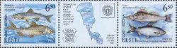 Estonia 2000 Fishes of Chudskoje and Pskov lakes Joint issue of Estonia and Russia Strip of 2 stamps and 1 label