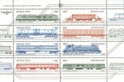 USSR Russia 1985 Locomotives and Rolling Stocks set of 8 stamps in block / sheetlet MNH
