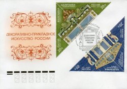 Russia. Applied and decorative arts. Woodcarving. Architraves. FDC with 2 strips 2 stamps in each "Moscow 101000"