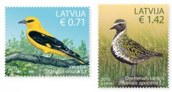 Latvia Lettland Lettonie 2015 Birds Eurasian Golden Oriole and golden plover Set of 2 stamps MNH