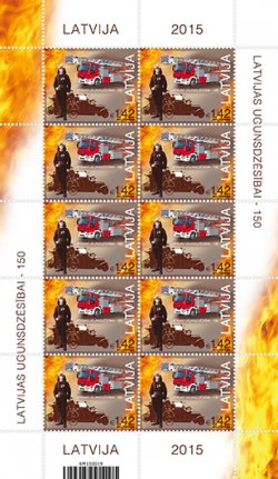 Latvia. 150th anniversary of the establishment of the national Fire Department. Sheet of 10 stamps