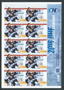 Finland. Finland Wins World Championship Gold in Junior Ice Hockey. Sheetlet of 10 stamps