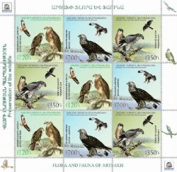Mountain Karabakh Artsakh Armenia 2015 Flora and fauna of Artsakh Birds of prey sheetlet \ block MNH
