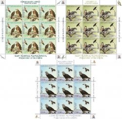 Mountain Karabakh Artsakh 2015 Flora and fauna of Artsakh Birds of prey Set of 3 sheetlets of 9 stamps each mint