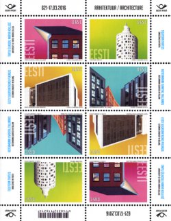 Estonia 2016 100th anniversary of the republic of Estonia. Innovation. Estonian architecture. Sheetlet of 2 strips of 4 stamps