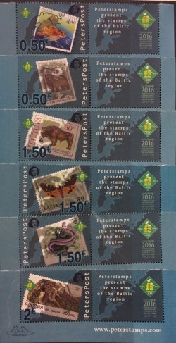 Finland 2016 World stamp champoinship exhibition PHILATAIPEI2016 Fauna of the Baltic sea region on stamps Peterspost set 6 stamps with labels