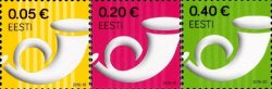 Estonia. Standard Edition. Post horn. A series of 3 self-adhesive stamps with face values 5, 20 and 40 euro cents.