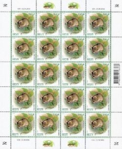 Estonia. Forest birch mouse (lat. Sicista betulina). Sheet of 20 stamps.