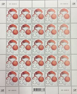 Estonia. Poisonous mushrooms. Amanita muscaria (Amanita muscaria). Sheet of 25 stamps