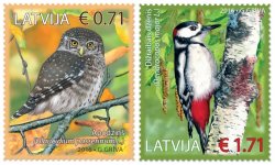 Latvia Lettland 2016 Birds: pygmy owl and the spotted woodpecker Set of 2 stamps MNH