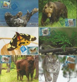 Finland 2016 World stamp champoinship exhibition PHILATAIPEI2016 Fauna of the Baltic sea region on stamps Peterspost Set of 6 maxicards