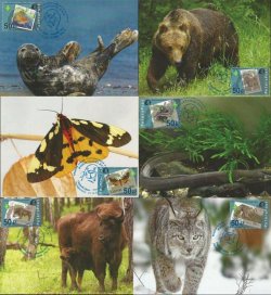 Peterspost. Russia. World stamp champoinship exhibition PHILATAIPEI2016. Fauna of the Baltic sea region on stamps. Set of 6 maxicards