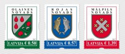Latvia 2017 Coats of arms of Latvia: Olaine, Roja and Malpilssky edge.Set of 3 stamps