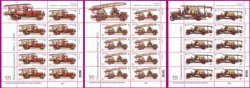 Ukraine 2016 History of fire transport in Ukraine. Set of 3 sheetlets of 9 stamps and labels each